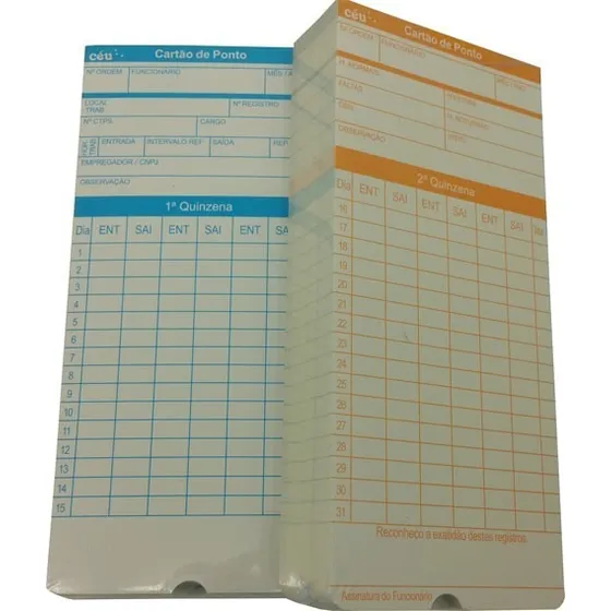Cartão De Ponto Ceu Impressor Ponto 4 Scritto Cst 100 Unid