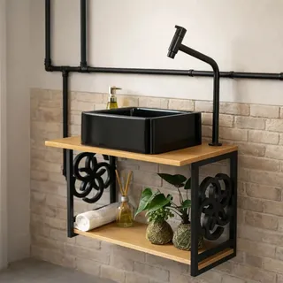 Brovália Gabinete Armário Banheiro Estilo Industrial Moderno Com Cuba