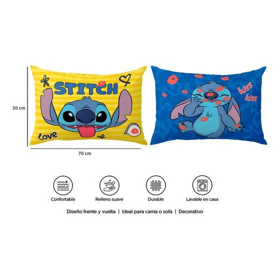 Almohada 70x50cm Stitch Kiss Color Azul
