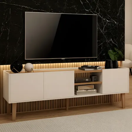 Rack Multiuso Com Prateleiras Compacto Para Tv Com Nichos Moscou 136cm
