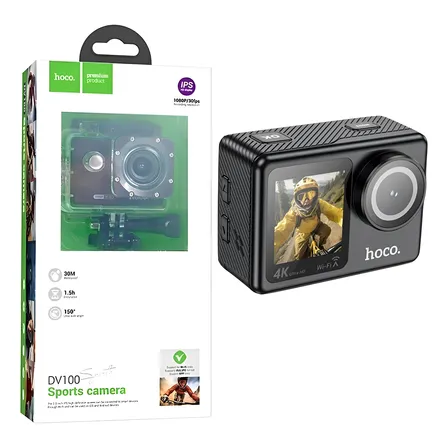 Cámara Deportiva 4k 2 Pantallas Wifi Color Negro Compacta