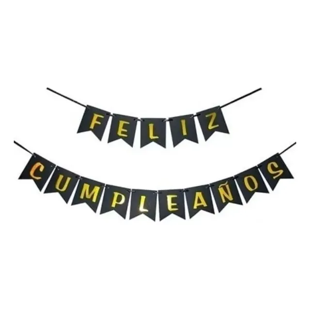 Banderin Feston Feliz Cumpleaños Negro Mate Letras Doradas