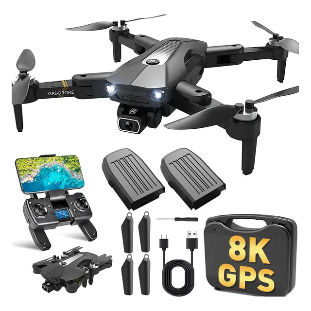 Mini Drone Profesiona Control Remote Sin escobillas Con GPS Dual Cámara 8K Full HD 5GHz 2 baterías