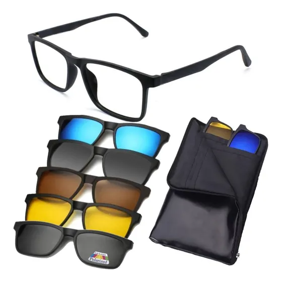 Armação De Oculos Com Clip On De Sol Lentes Proteção Uv
