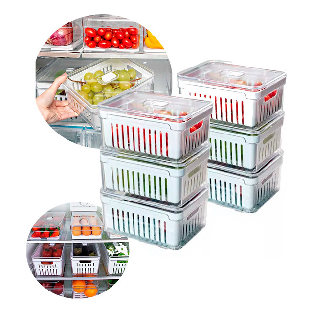 Kit 6 Organizador Alimentos Geladeira 1,36l Cesto Lavagem Kit 6 Organizador Alimentos Geladeira 1,36l Cesto Lavagem