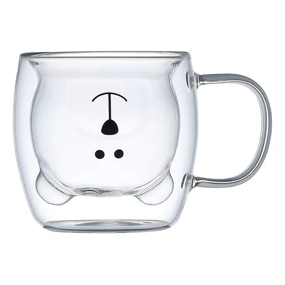 Taza Con Asa Vaso Doble Vidrio Forma De Oso 250ml Filula