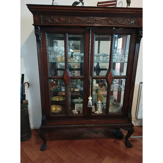 Vitrina Cristalero Chippendale Ingles Antiguo Madera Cedro Marrón Oscuro