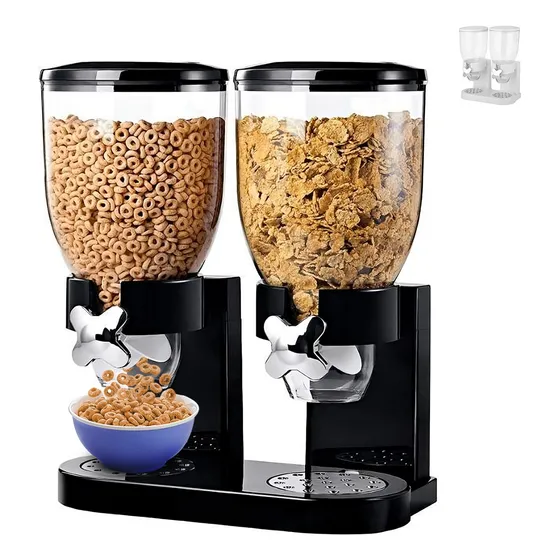 Dispensador De Cereal Despachador Doble Alimentos Y Semillas Color Negro