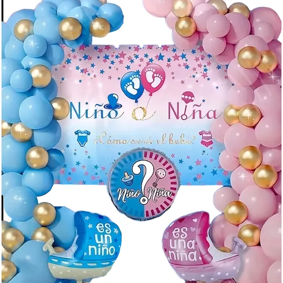 Decoración Para Revelación De Sexo Con Globos Color Azul Y Rosa
