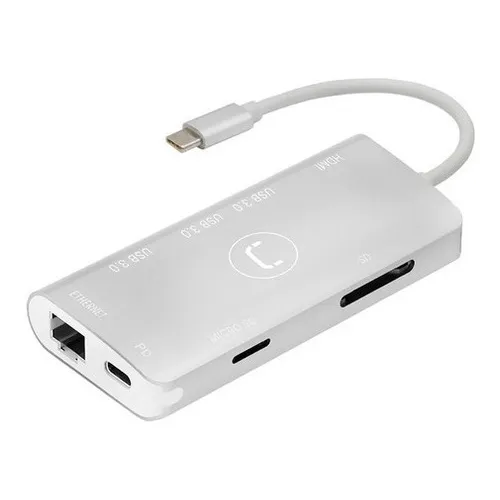 Hub Unno Tipo C 8 En 1 Hdmi Rj45 Pd Usb 3.0 Sd Micro Sd