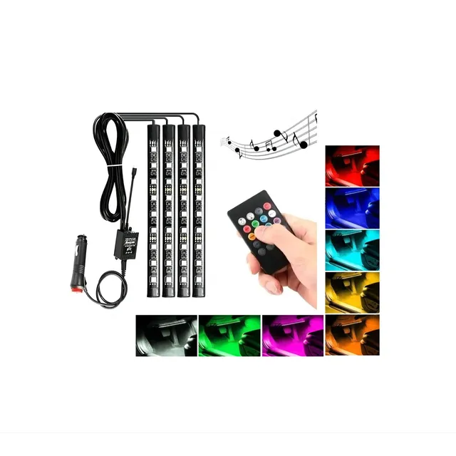Kit 4 Luces Led Interior Auto 12v Multicolor Sensor Sonido