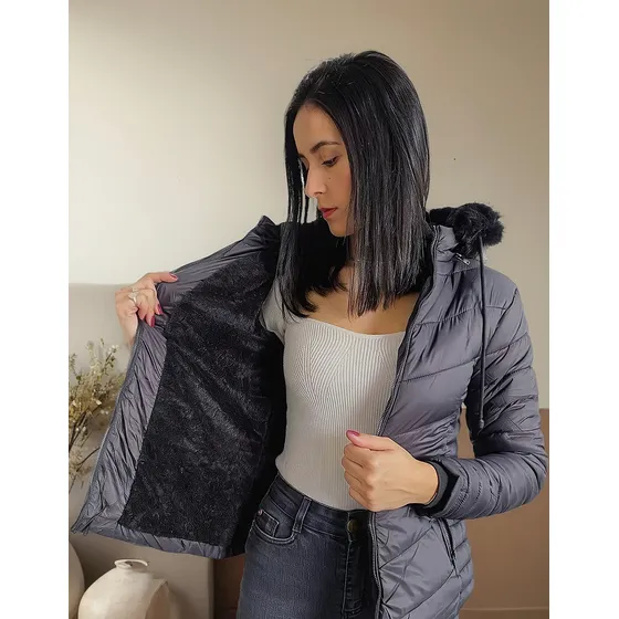 Jaqueta Casaco Feminino Puffer Bobojaco Pelucia Toca Pelinho
