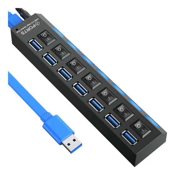 Hub USB com 7 portas ultra rápido para pen drive e HD
