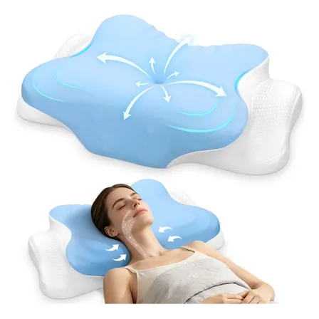 Travesseiro Viscoelástico Ergonômico Ehomfory 3d Air Mesh Azul E Branco Mesclado