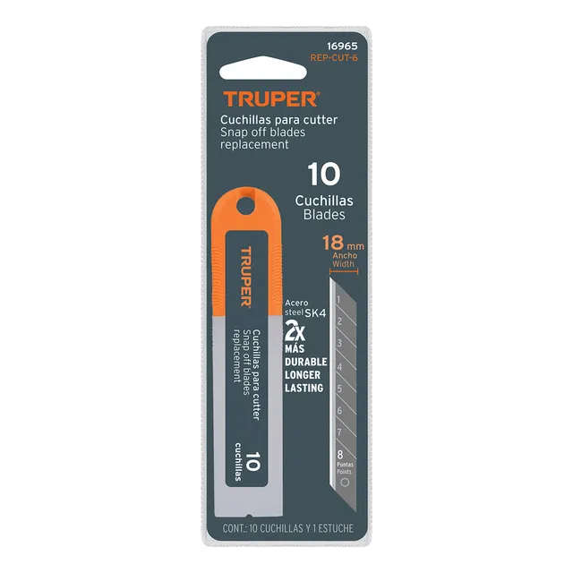 Hoja Repuesto Cutter Trincheta 18mm 10 Unidades Truper 16965