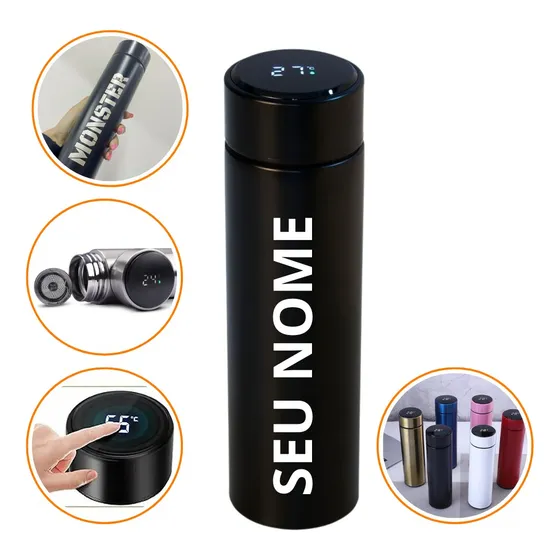 Kit 10 Garrafa Térmica Personalizada Led Digital 500ml Cor Preto