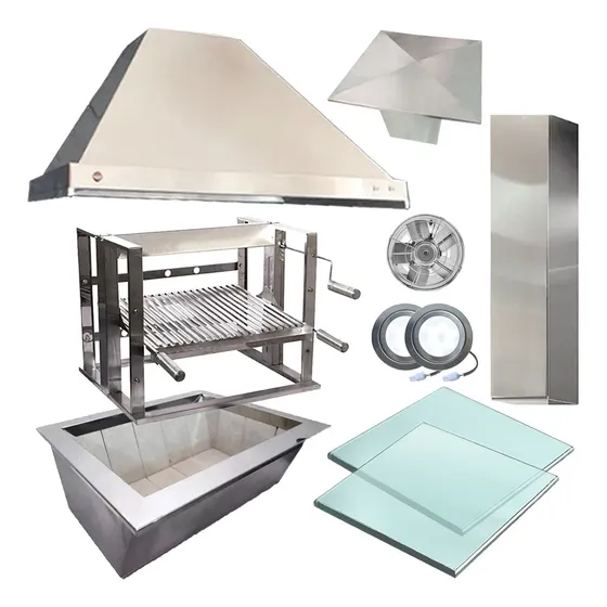 Kit Coifa Inox 304  +  1 Curvas + Braseiro + Vidros 
