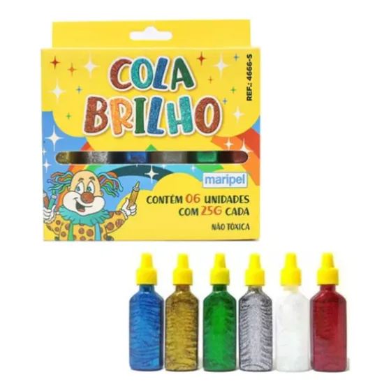 Cola Escolar Com Glitter Maripel Contém 06 Unidades 25g