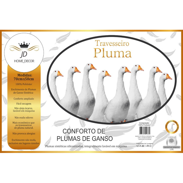 Kit 02 Travesseiros Antialérgico Pluma De Ganso 70cm X 50cm Cor Branco Kit 02 Travesseiros Antialérgico Pluma De Ganso 70cm X 50cm Cor Branco