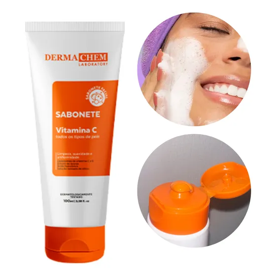 Sabonete Líquido Vitamina C E E Ions Dermachem Clareador Momento de aplicação Dia/Noite Tipo de pele Todo tipo de pele