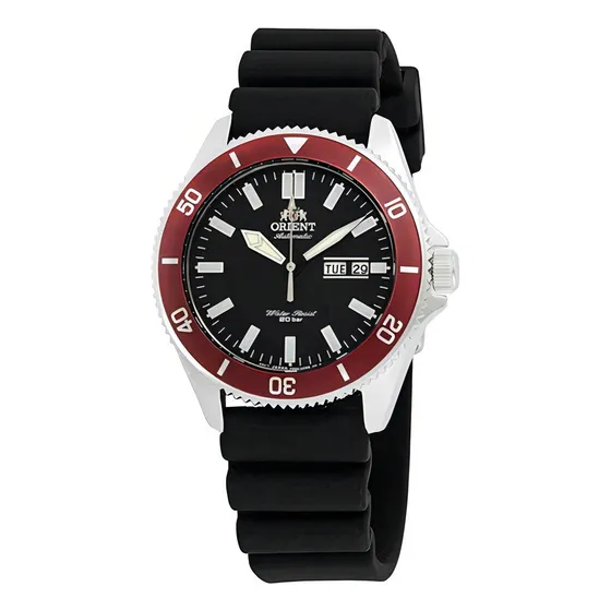 Reloj Orient Kanno Automatico Esfera Negra Boleta Color de la correa Negro Color del bisel Plateado Color del fondo Negro