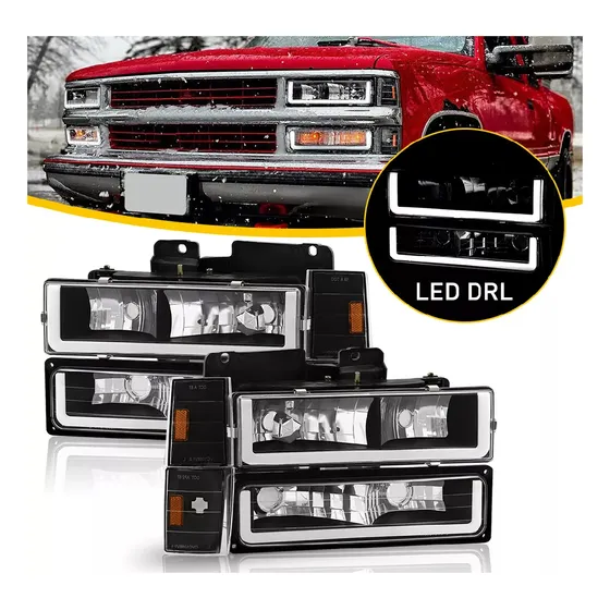 Par Faros Cuartos Silverado 1994 1995 F/negro Con Tira Led