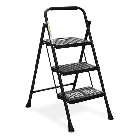 Escalera Con 3 Escalones Y Barandilla; 500 Lbs; Negro