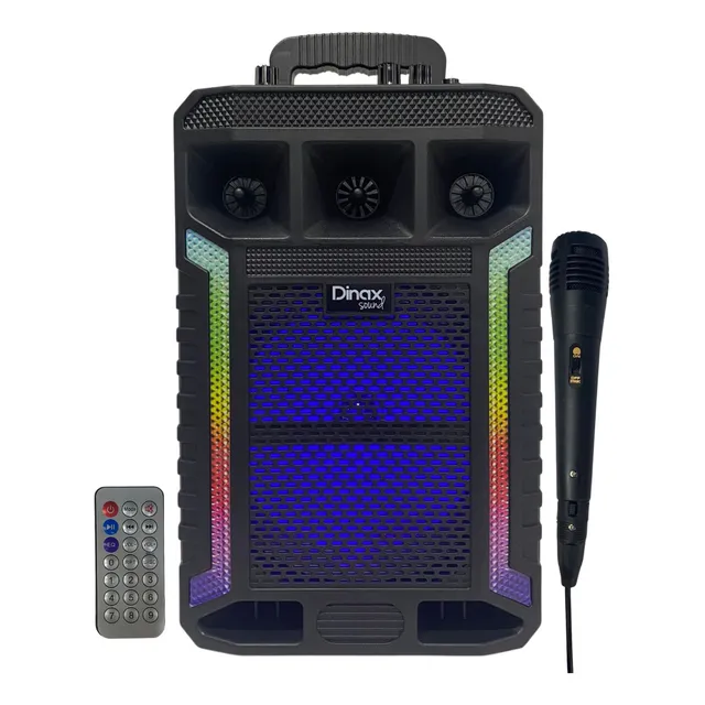 Parlante Inalámbrico Con Micrófono Y Luces Led Bt Fm Sd Usb Color Negro