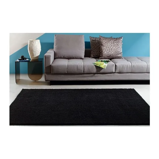 Alfombra clásica para dormitorio y sala de estar, 1,35 x 2,00 cm, color negro suave y peludo