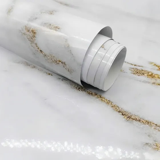 4,5 Metros - Papel Adesivo Envelopamento Móveis Imita Marmore Cor Mármore Ouro