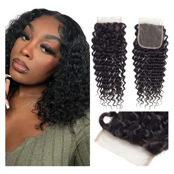 Top Closure Cabeça Aplique Cabelo Humano Cacheado