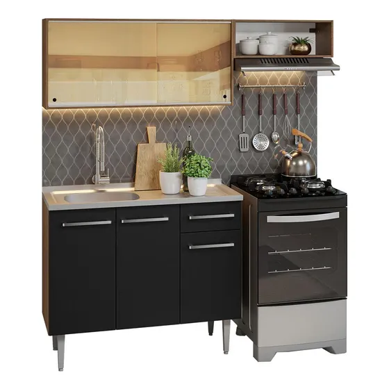 Cocina Integral Completa Modular Madesa Emilly 165cm Con Tarja Color Rustic/negro 05