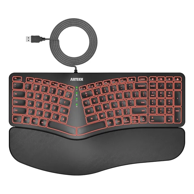 Arteck Teclado Ergonómico Usb Con Cable Y Muñeca Acolchad...