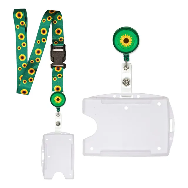 Kit Cordão Girassol De Identificação Com Porta Crachá