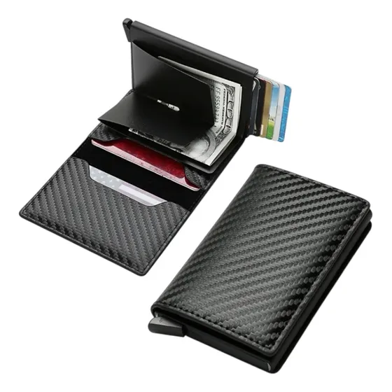 Tarjetero Rfid Cuero Sintético Carbono Economico Billetera