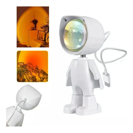 Lampara Astronauta Atardecer Sunset Colores Usb Estructura Blanca