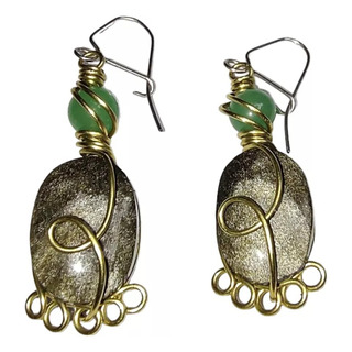 Par De Aretes De Obsidiana Dorada -artesanales Hechos A Mano Par De Aretes De Obsidiana Dorada -artesanales Hechos A Mano
