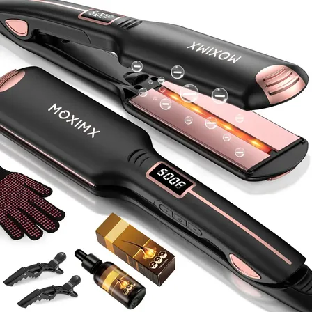 Plancha De Cabello Profesional Moximx 500f 2 En 1 Alaciadora Y Rizador Con Lcd Para Cabello Húmedo O Seco, Iones... Negro