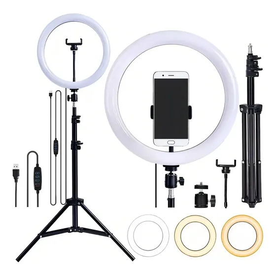 Aro De Luz Led 26 Cm Con Trípode 2 Metros Negro