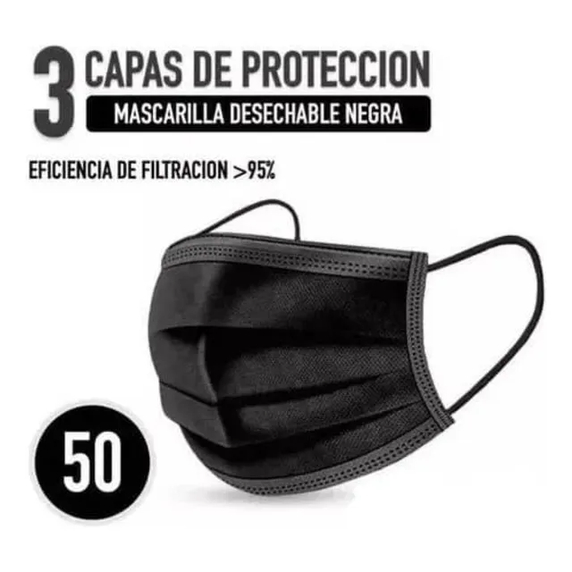 Mascarilla Tapaboca 3 Capas 50u Certificadas Negro
