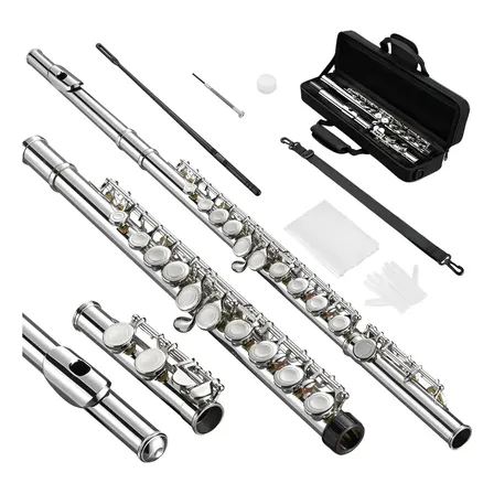 Flauta Transversal 16 Furos Vedo Cuproníquel Prateada Para Iniciantes C Dó Prateado