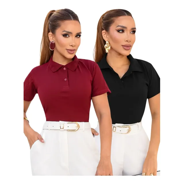 Kit 2 Blusas Polo Feminina Algodão Premium Elegante Conforto