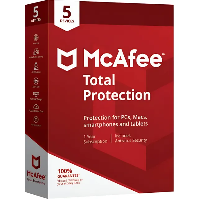 Antivirus Mcafee Total Protection 1 Año 5 Dispositivos