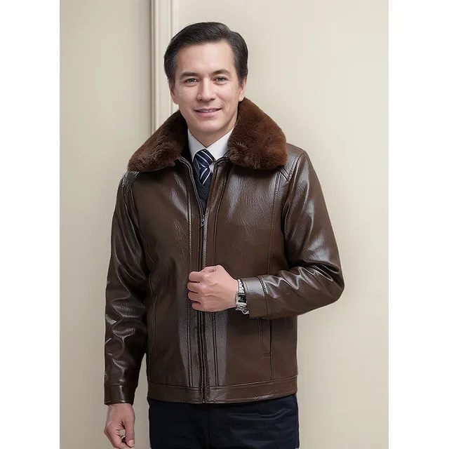 Pu Engrosado Con Forro Polar Y Cuello Grande Para Hombre, Nu