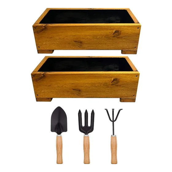 Maceta Huerta Cajon Cantero Combo X2 + Kit Jardineria X3 