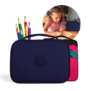 Estuche Escolar Extensible 4 Compartimentos VICDUEKG - 23x11x3.8 Cm, Gran Capacidad, Diseño A Cuadros Kawaii
