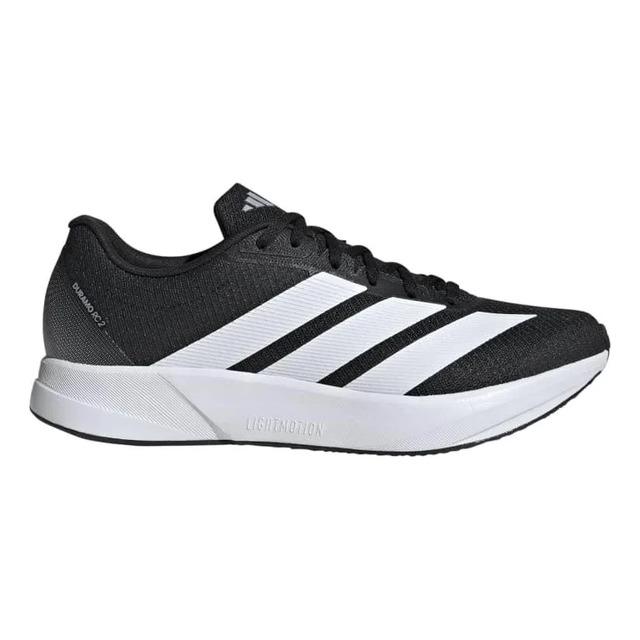 Tênis de corrida adidas Duramo RC2 na cor azul-escuro com as três listras brancas laterais e entressola branca com tecnologia Lightmotion.