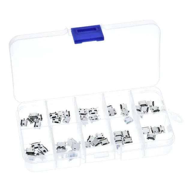 Pack 50pcs Conector Micro Usb Smd Hembra 10 Tipos Con Caja