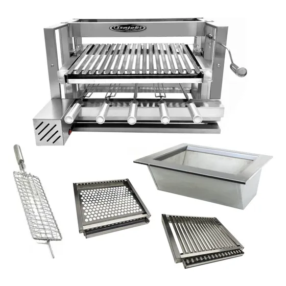 Grill Elevatório Motor 5 Espetos Inox Braseiro Refratário