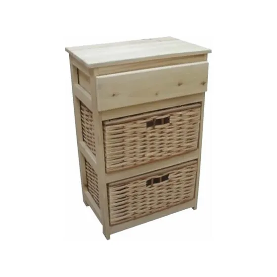 Ordenador Canastero De 2 Canastos Mimbre + 1 Cajon De Pino